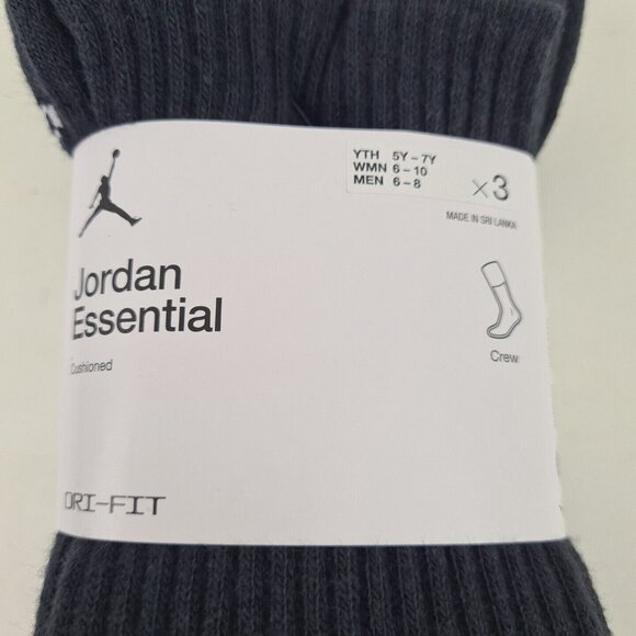 Jordan Essential Crew 3 Pack Men Socks Black Dri-Fit - Picture 1 of 5